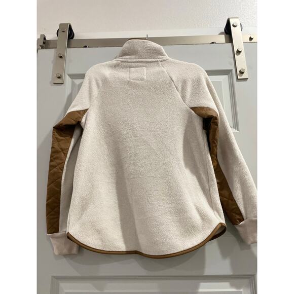 Abercrombie & Fitch Sherpa Pullover Faux Leather Trim Snap Neck Size S - Picture 10 of 10